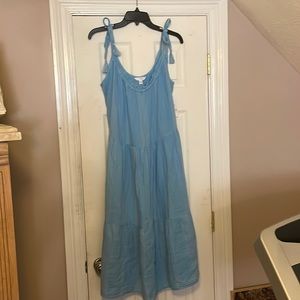 Time and Tru Womens Sun dress blue white size XL Tassel ties NWT Maxi Long